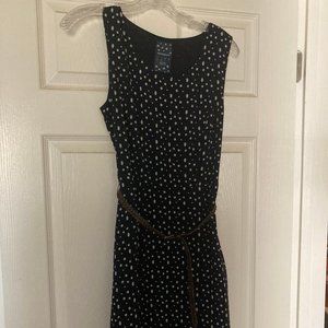 Manguun Navy Polka Dot Dress Size 4 with brown braided belt